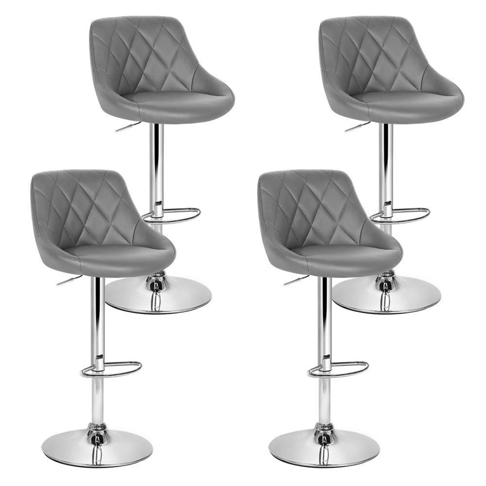 Grey Bar Stools With PU Leather Seats - Pack Of Four