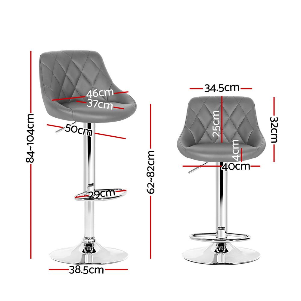 Grey Bar Stools With PU Leather Seats - Pack Of Four