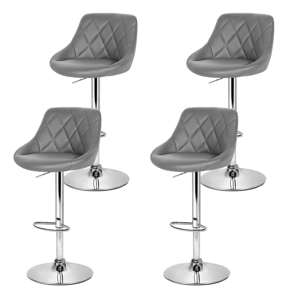 Grey Bar Stools With PU Leather Seats - Pack Of Four
