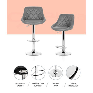 Grey Bar Stools With PU Leather Seats - Pack Of Four