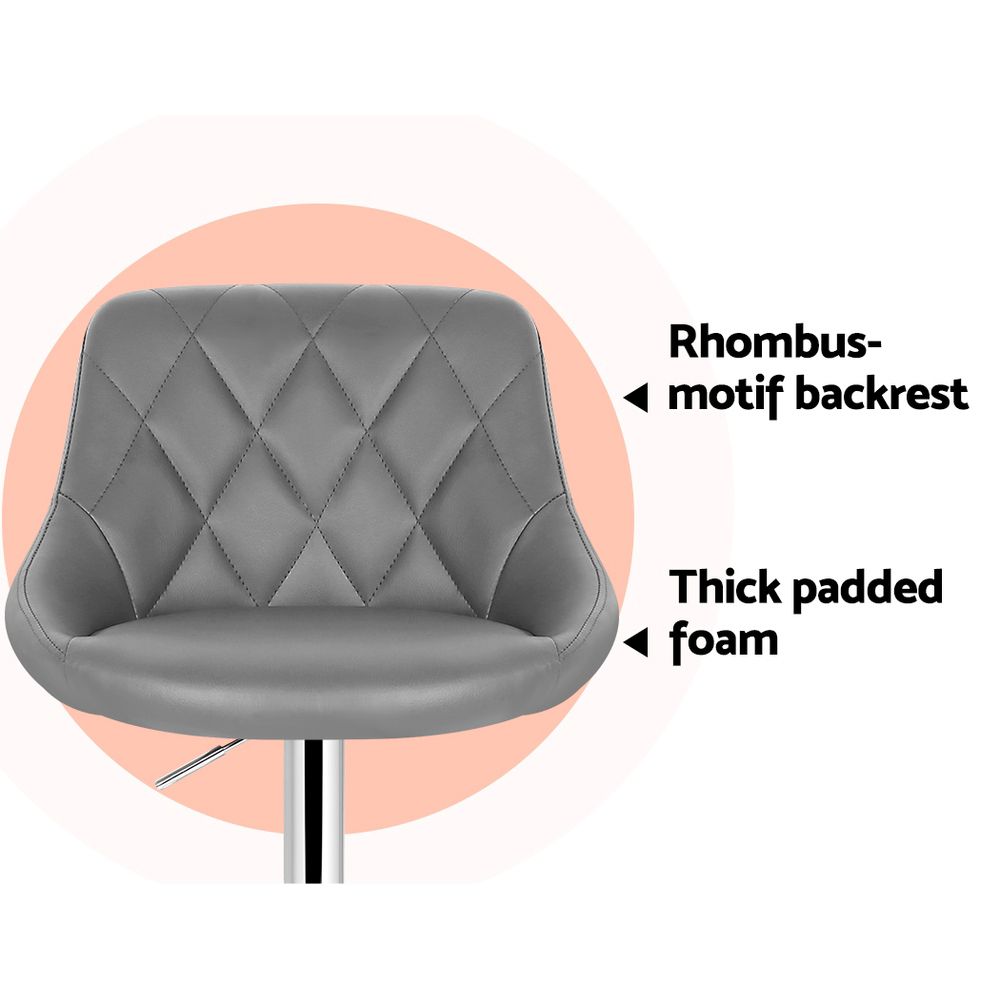 Grey Bar Stools With PU Leather Seats - Pack Of Four