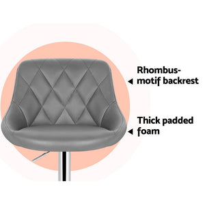 Grey Bar Stools With PU Leather Seats - Pack Of Four