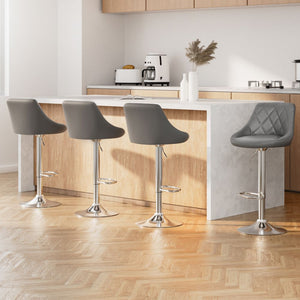 Grey Bar Stools With PU Leather Seats - Pack Of Four