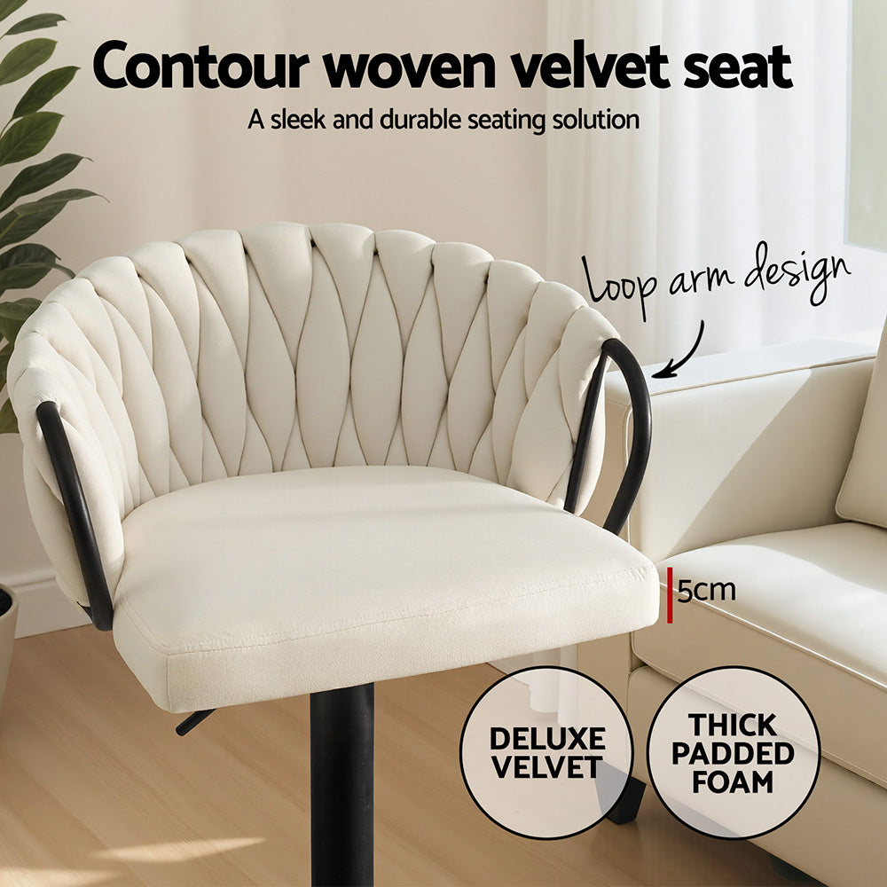 Bar Stool x1 | Woven Velvet Counter Stool | Ivory