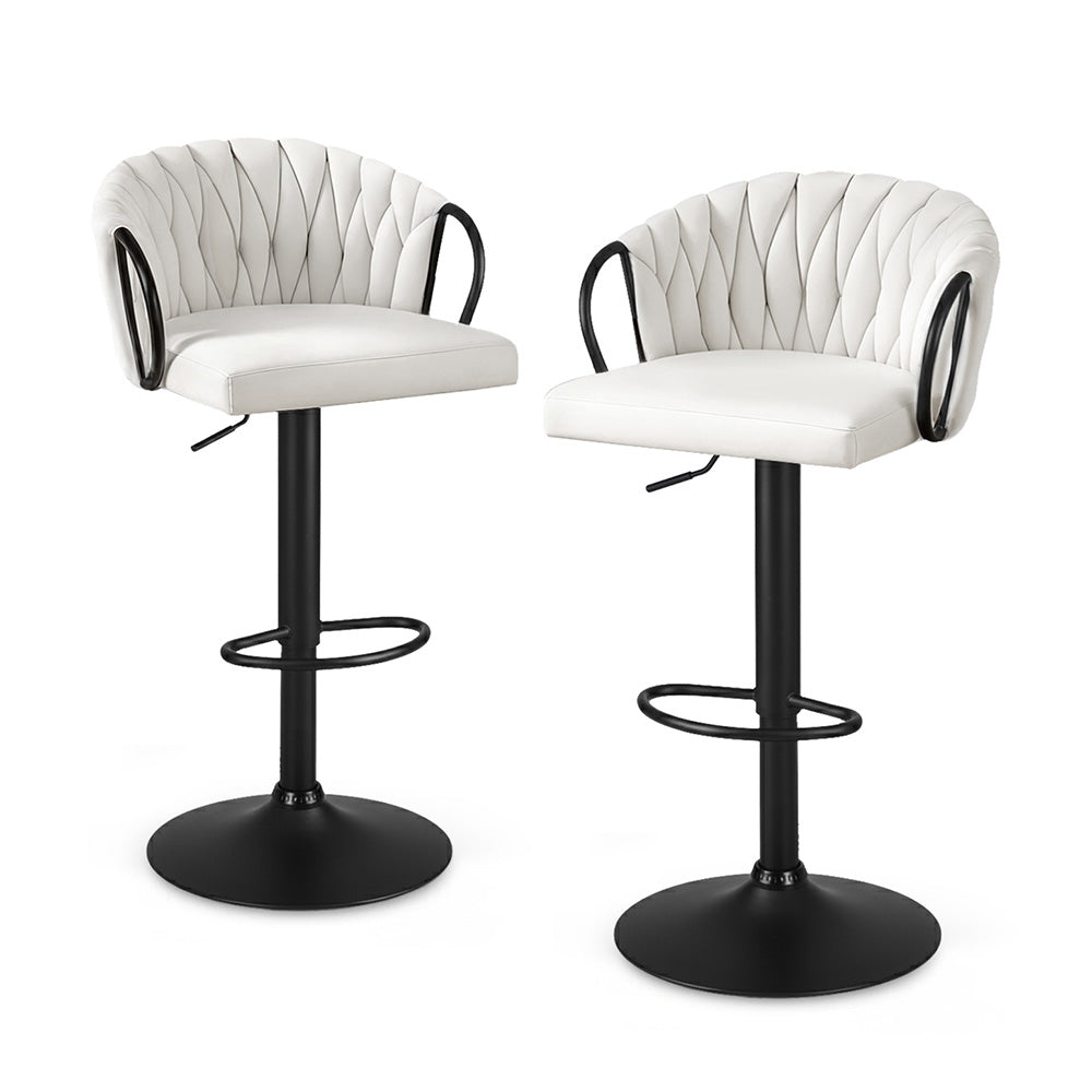 Bar Stools Set 2pc | Gas Lift Counter Stools | Woven Velvet | Ivory