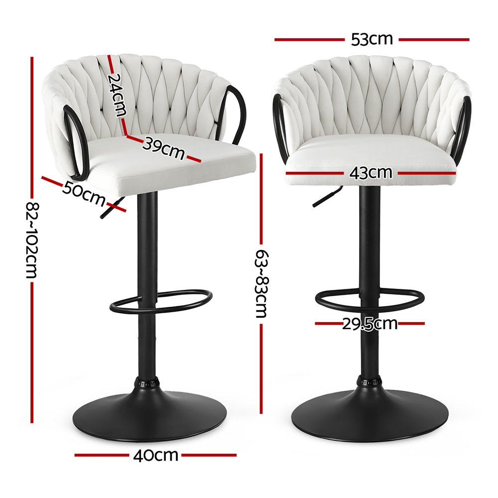 Bar Stools Set 2pc | Gas Lift Counter Stools | Woven Velvet | Ivory