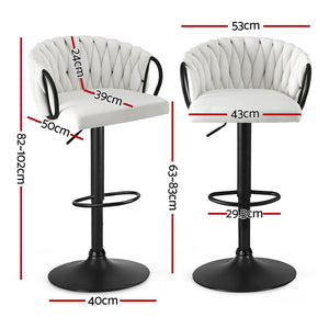 Bar Stools Set 2pc | Gas Lift Counter Stools | Woven Velvet | Ivory