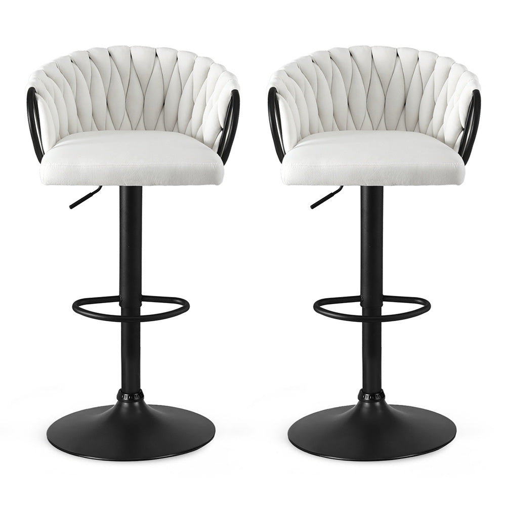 Bar Stools Set 2pc | Gas Lift Counter Stools | Woven Velvet | Ivory