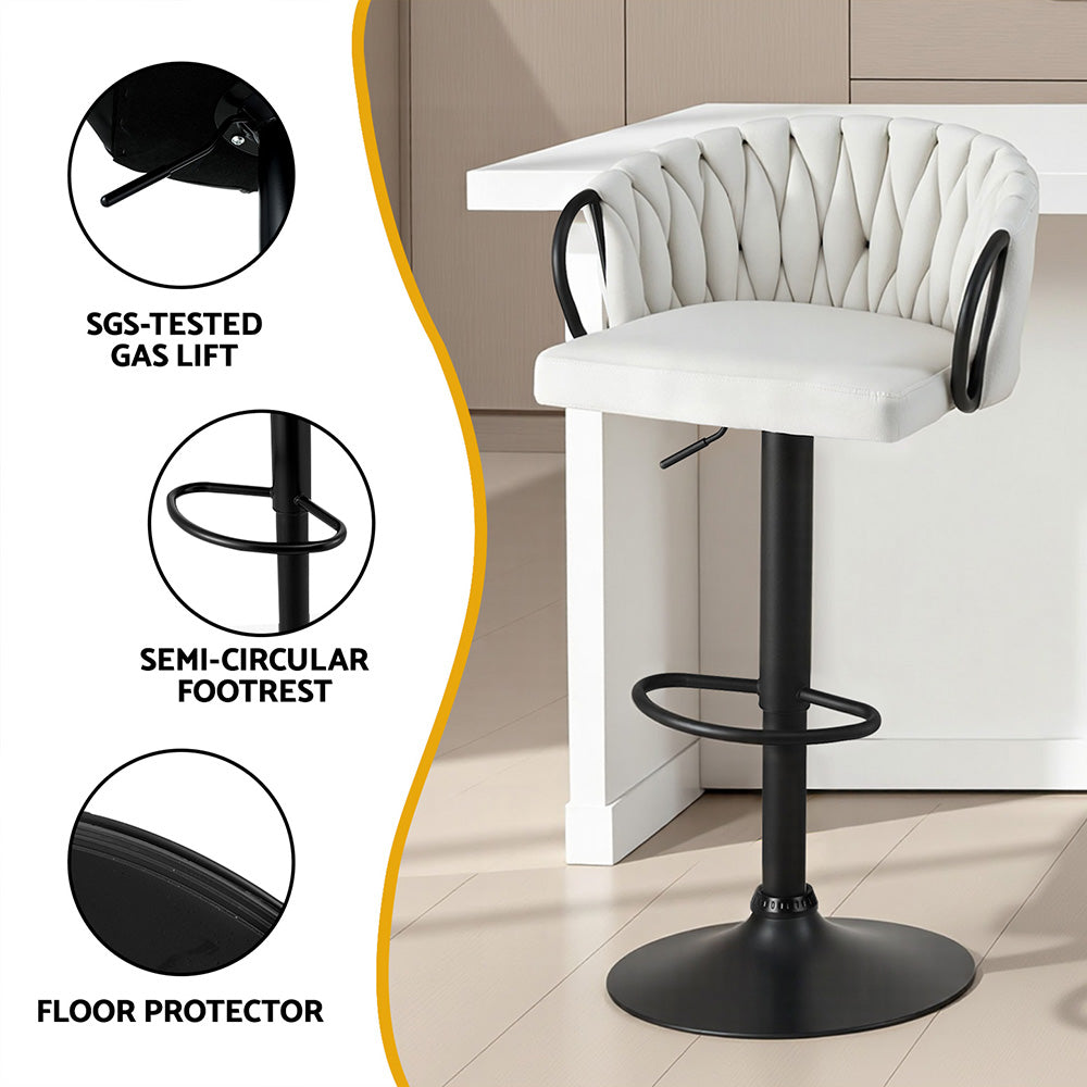 Bar Stools Set 2pc | Gas Lift Counter Stools | Woven Velvet | Ivory