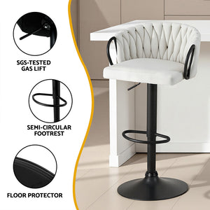Bar Stools Set 2pc | Gas Lift Counter Stools | Woven Velvet | Ivory