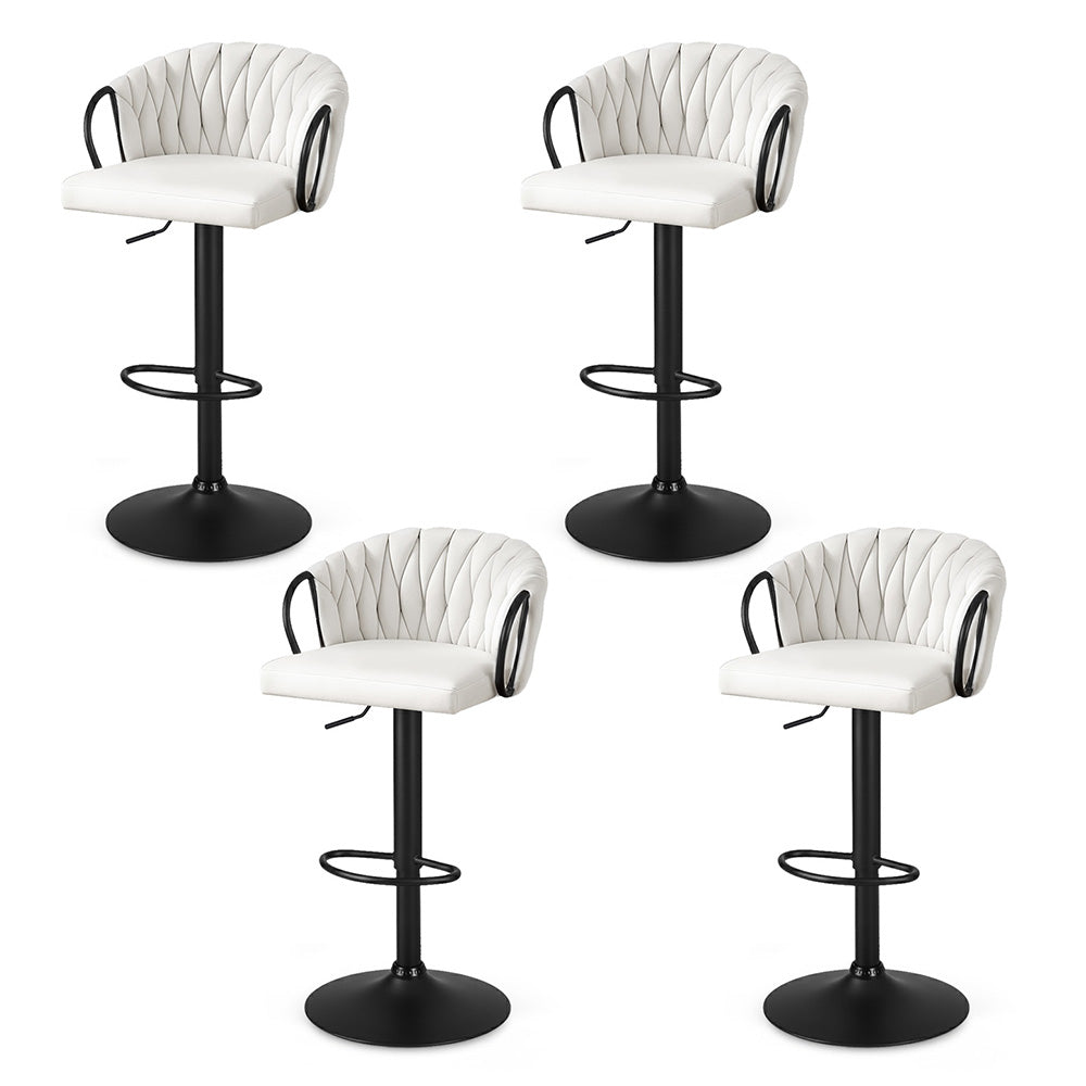 Bar Stools Set 4pc | Gas Lift Counter Stools | Woven Velvet | Ivory