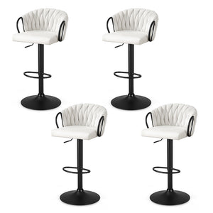 Bar Stools Set 4pc | Gas Lift Counter Stools | Woven Velvet | Ivory