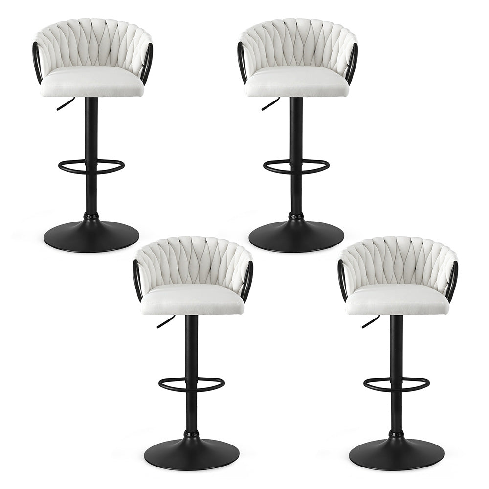 Bar Stools Set 4pc | Gas Lift Counter Stools | Woven Velvet | Ivory