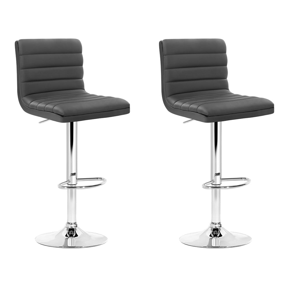 2x Bar Stools | Padded Leather | Gas Lift | Grey