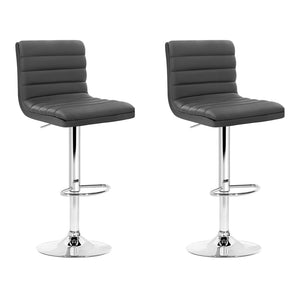 2x Bar Stools | Padded Leather | Gas Lift | Grey