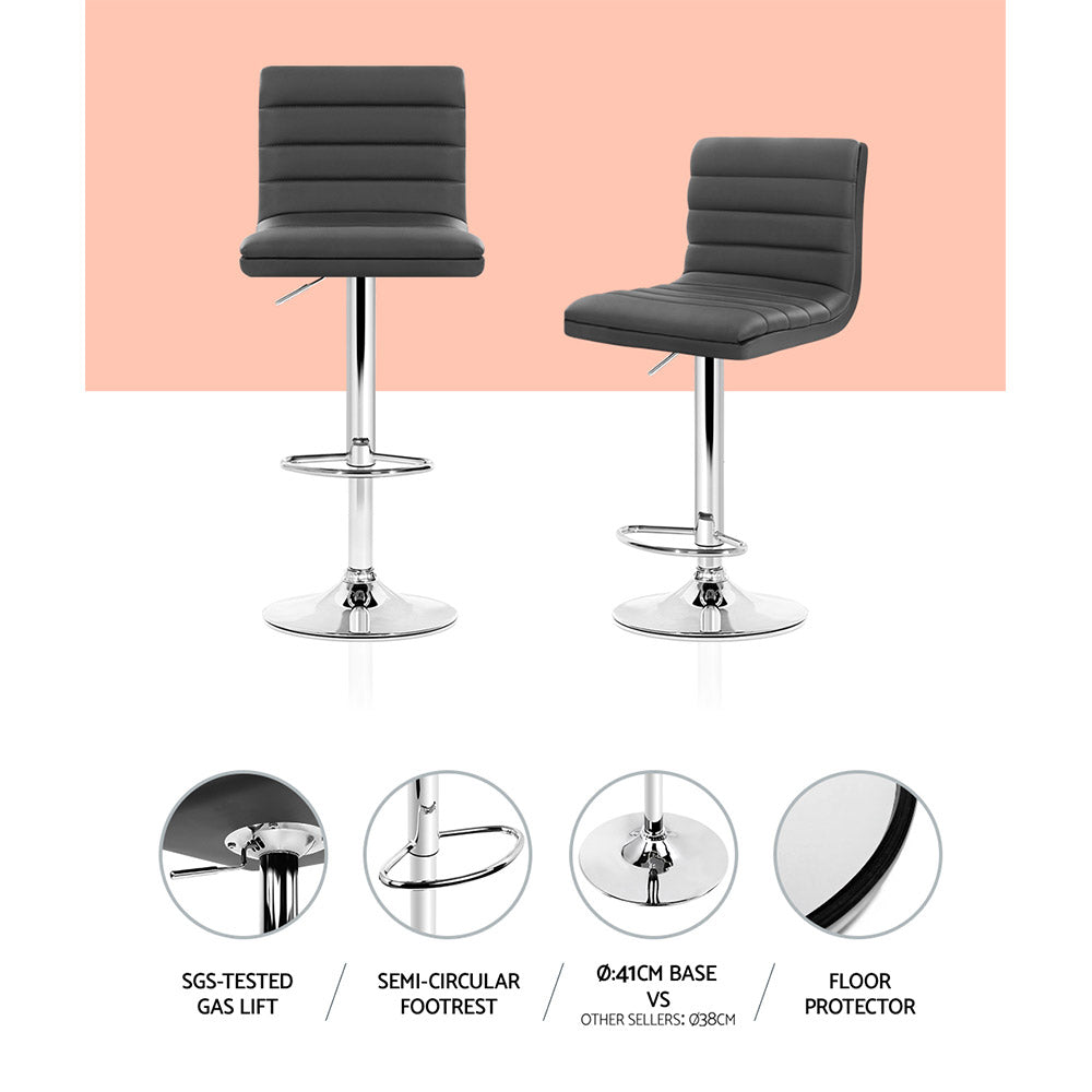 2x Bar Stools | Padded Leather | Gas Lift | Grey