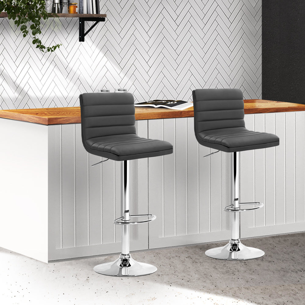 2x Bar Stools | Padded Leather | Gas Lift | Grey
