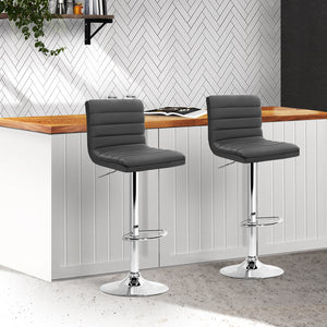 2x Bar Stools | Padded Leather | Gas Lift | Grey