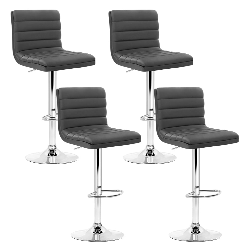 Set of 4 PU Leather Lined Pattern Bar Stools | Grey & Chrome