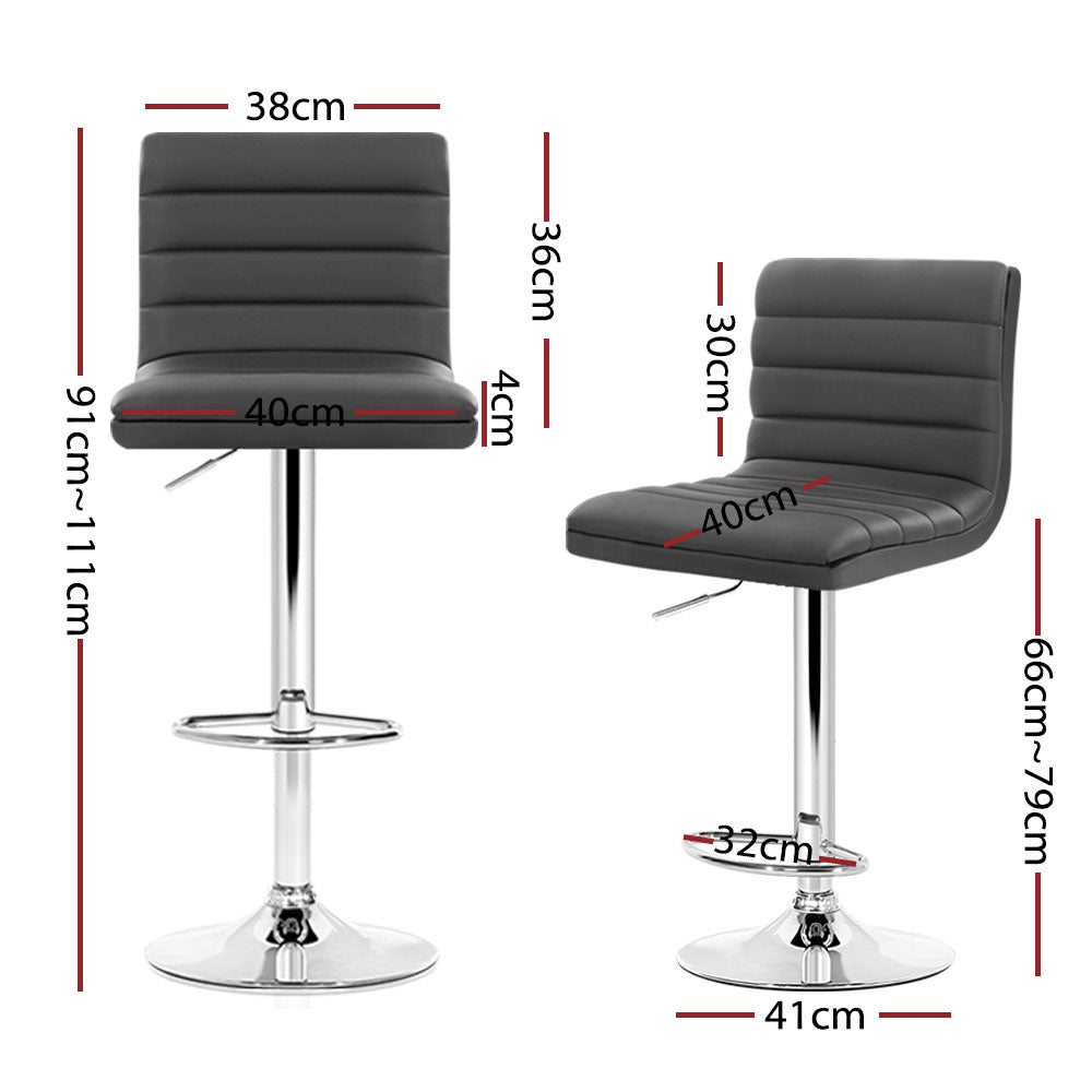 Set of 4 PU Leather Lined Pattern Bar Stools | Grey & Chrome