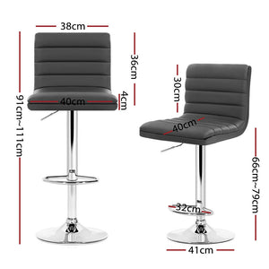 Set of 4 PU Leather Lined Pattern Bar Stools | Grey & Chrome