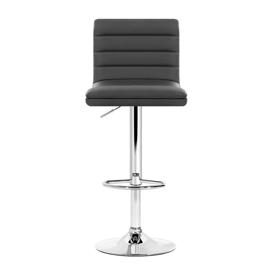 Set of 4 PU Leather Lined Pattern Bar Stools | Grey & Chrome