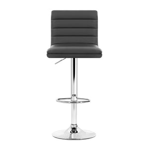 Set of 4 PU Leather Lined Pattern Bar Stools | Grey & Chrome