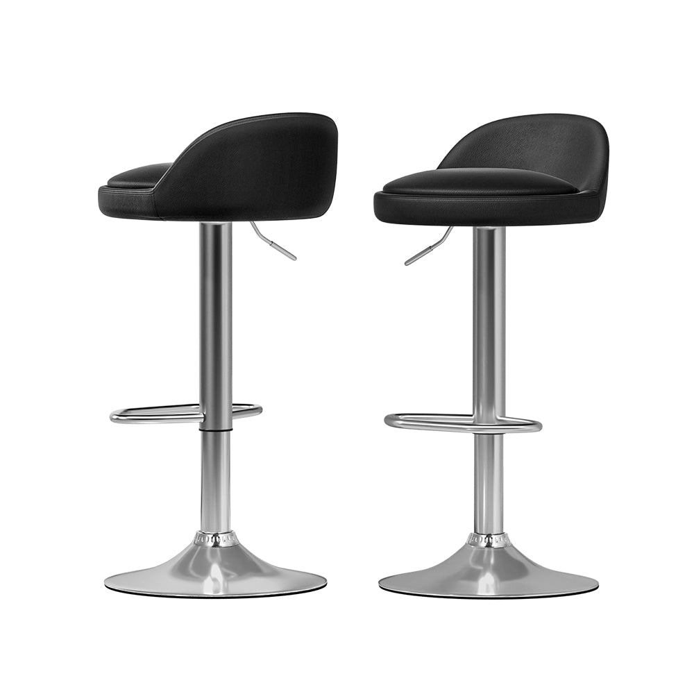 2x Bar Stools | PU Leather | Gas Lift | Black