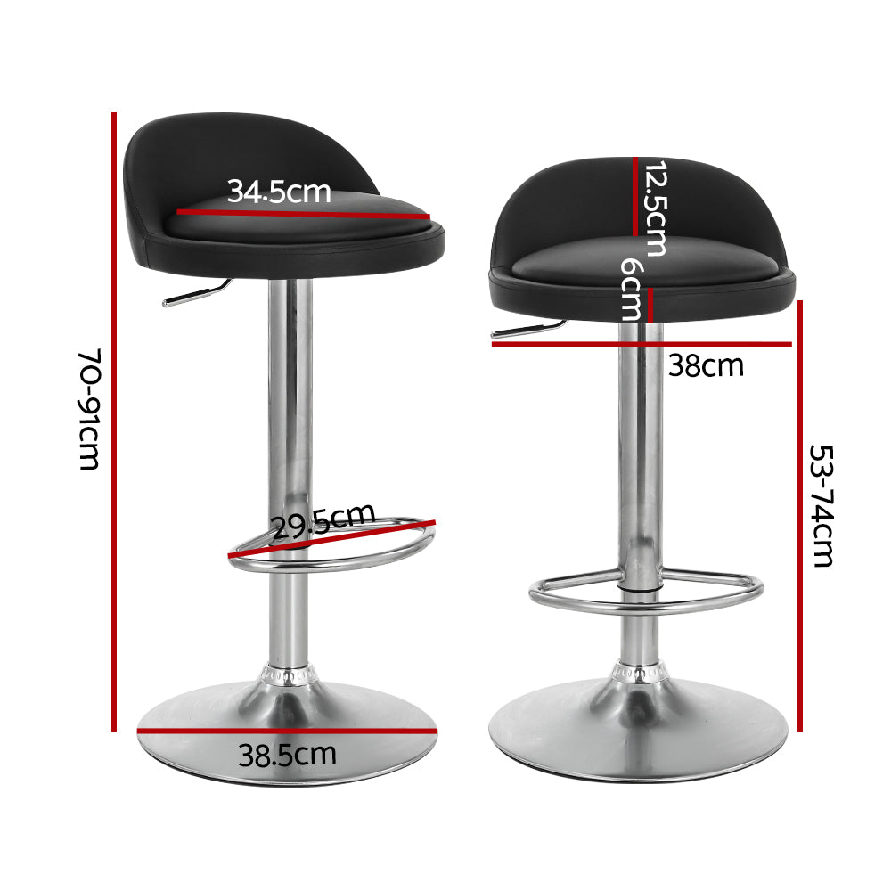 2x Bar Stools | PU Leather | Gas Lift | Black