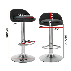 2x Bar Stools | PU Leather | Gas Lift | Black