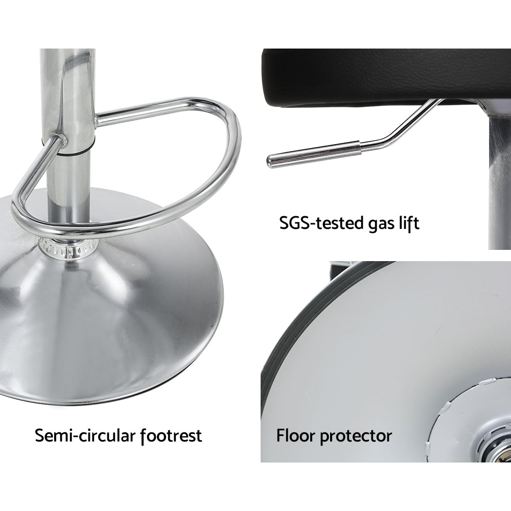 2x Bar Stools | PU Leather | Gas Lift | Black