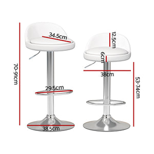 2x Bar Stools | PU Leather | Gas Lift | White