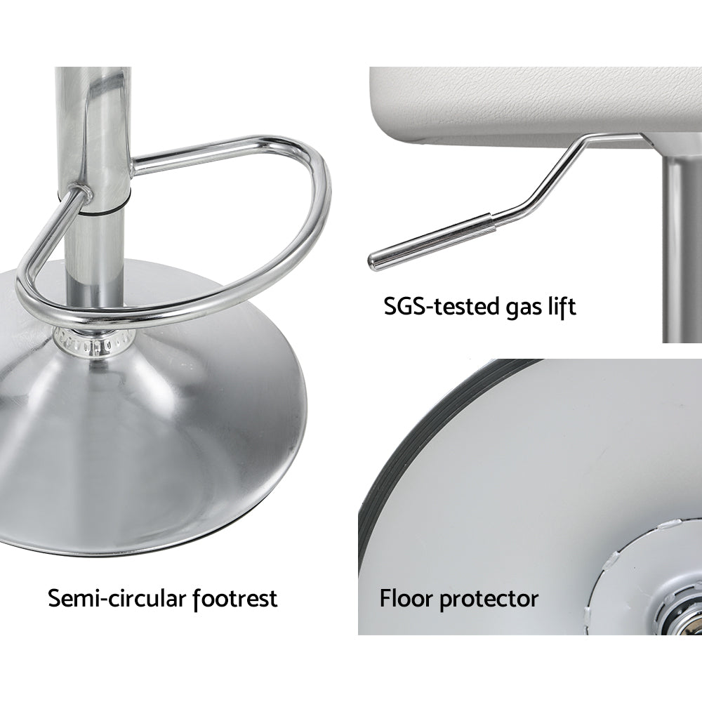 2x Bar Stools | PU Leather | Gas Lift | White