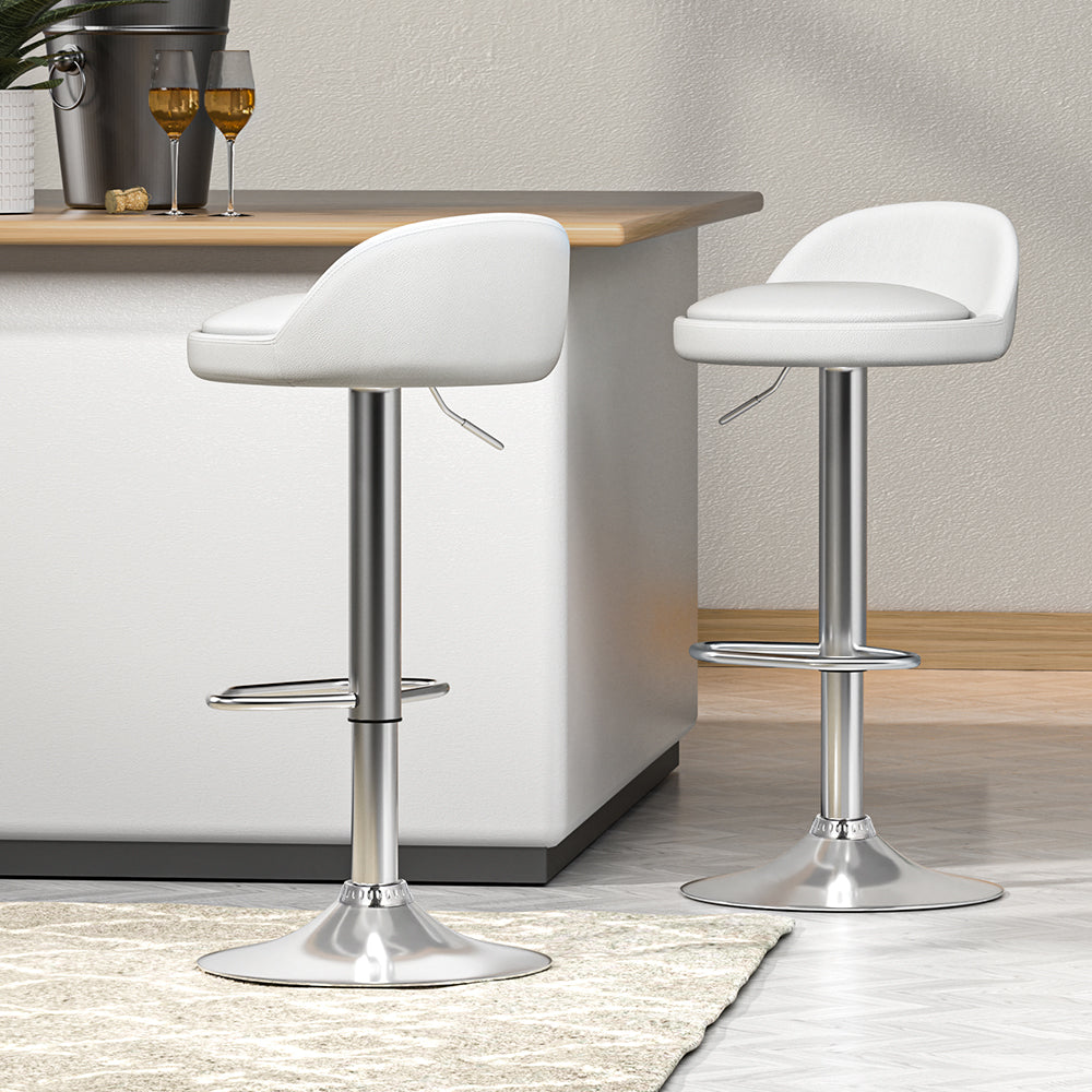 2x Bar Stools | PU Leather | Gas Lift | White