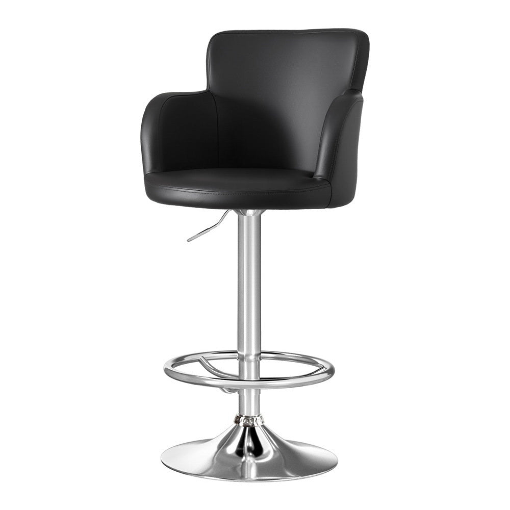 Bar Stool 1PC | Leather Swivel Adjustable PU Counter Chair | Black Finish