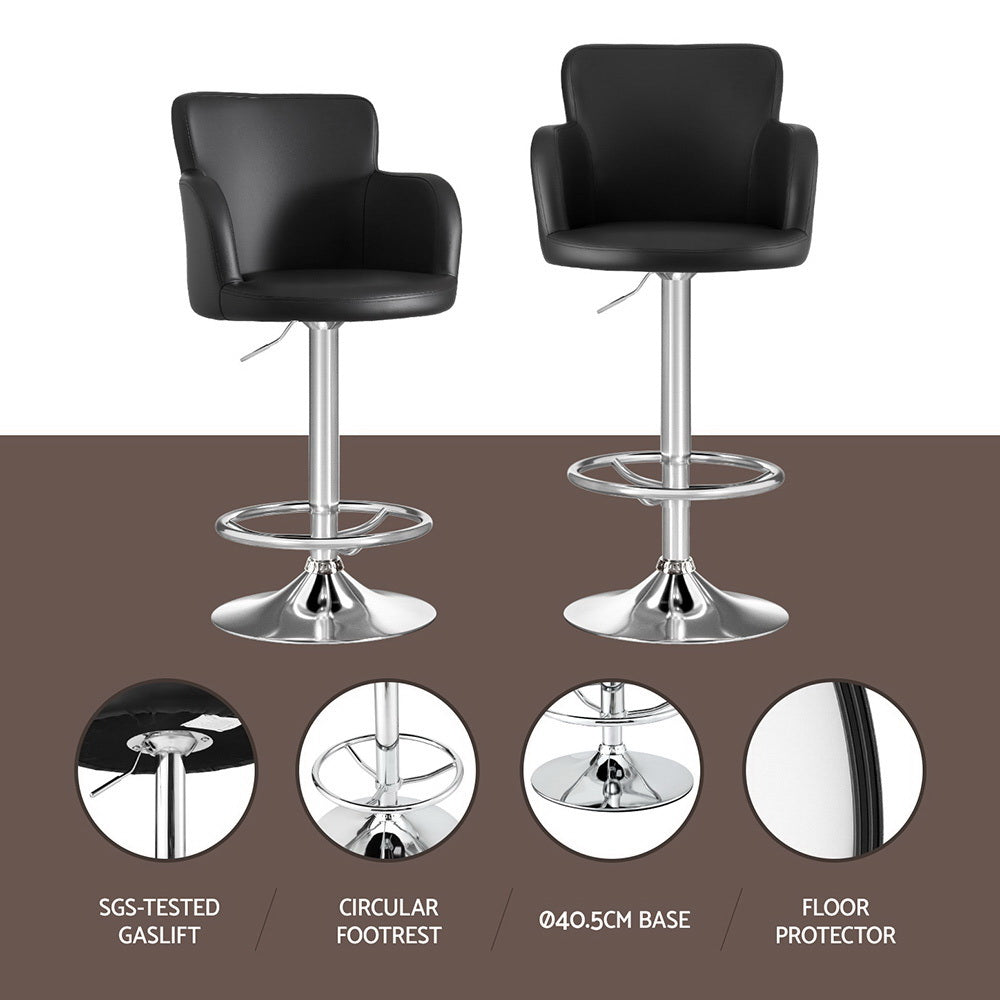 Bar Stool 1PC | Leather Swivel Adjustable PU Counter Chair | Black Finish