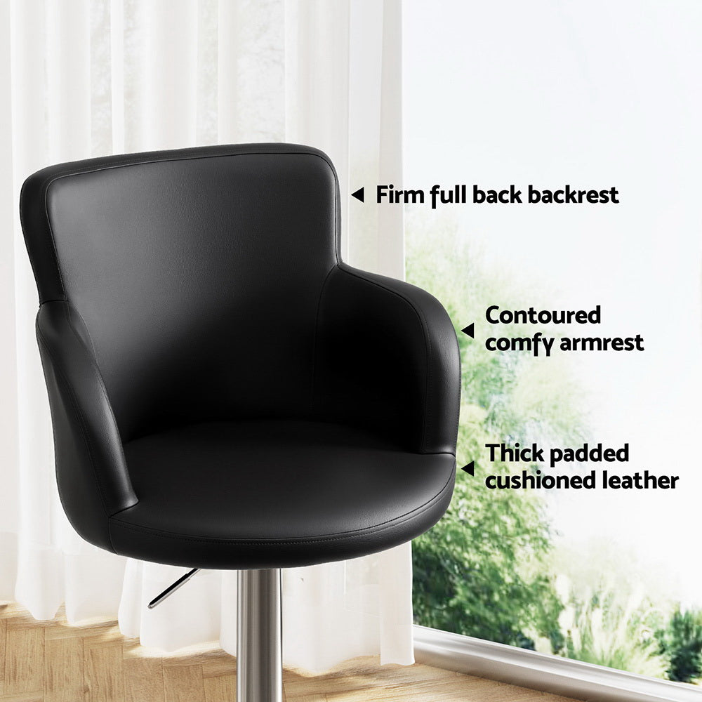 Bar Stool 1PC | Leather Swivel Adjustable PU Counter Chair | Black Finish