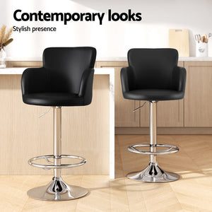 Bar Stool 1PC | Leather Swivel Adjustable PU Counter Chair | Black Finish