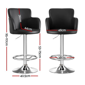 Bar Stools 2PC | Leather Swivel Adjustable PU Counter Chairs | Black Finish
