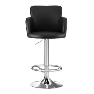 Bar Stools 2PC | Leather Swivel Adjustable PU Counter Chairs | Black Finish