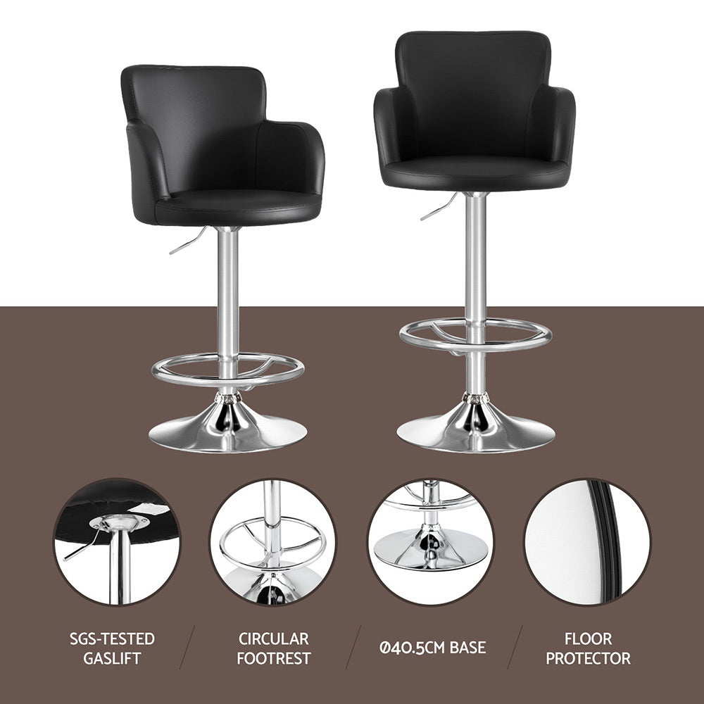 Bar Stools 2PC | Leather Swivel Adjustable PU Counter Chairs | Black Finish
