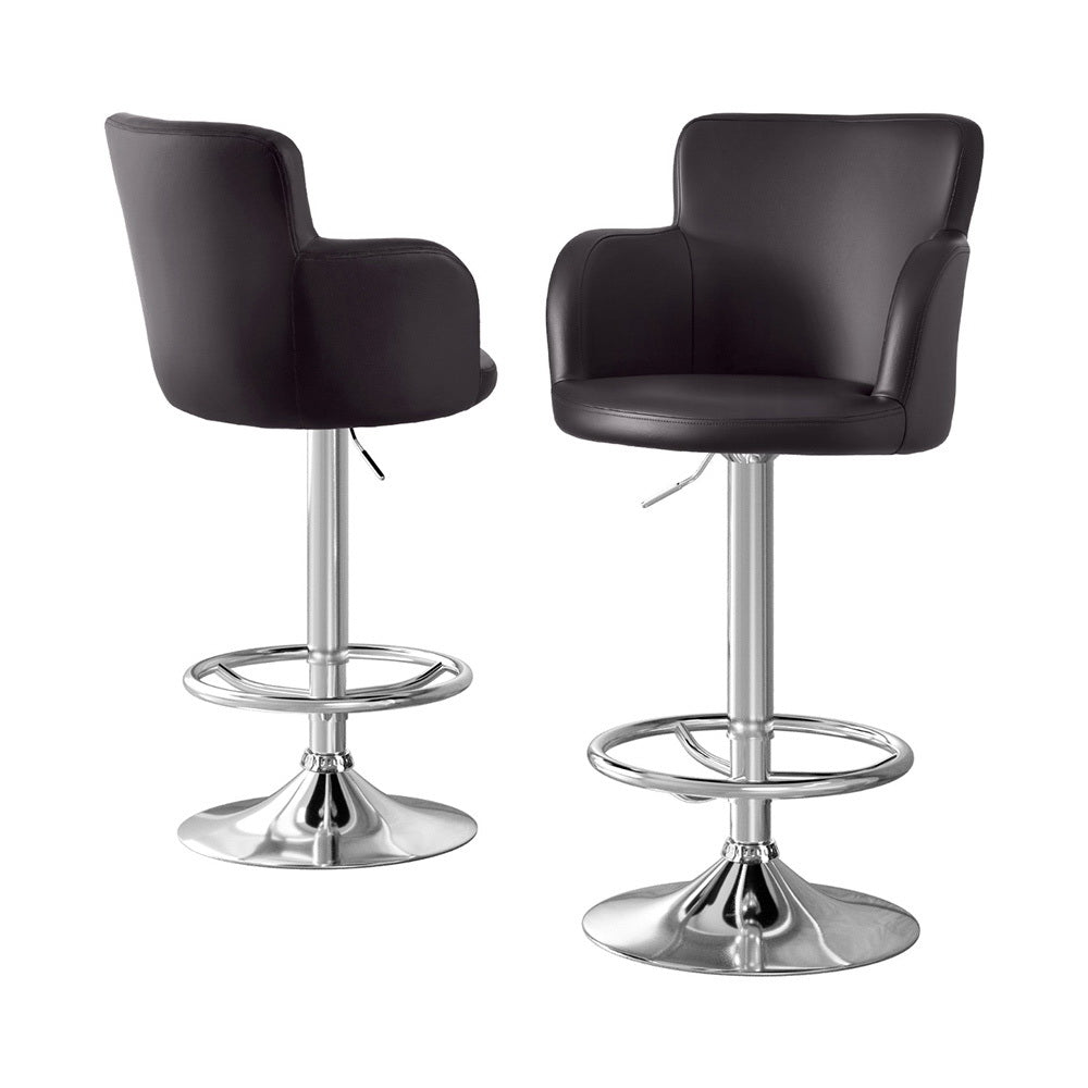 Bar Stools 2PC | Leather Swivel Adjustable PU Counter Chairs | Brown Finish