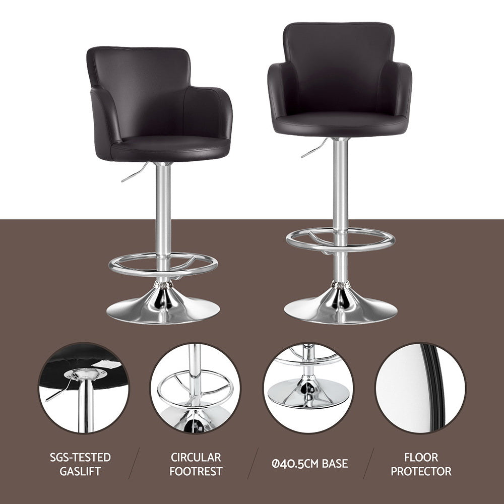 Bar Stools 2PC | Leather Swivel Adjustable PU Counter Chairs | Brown Finish