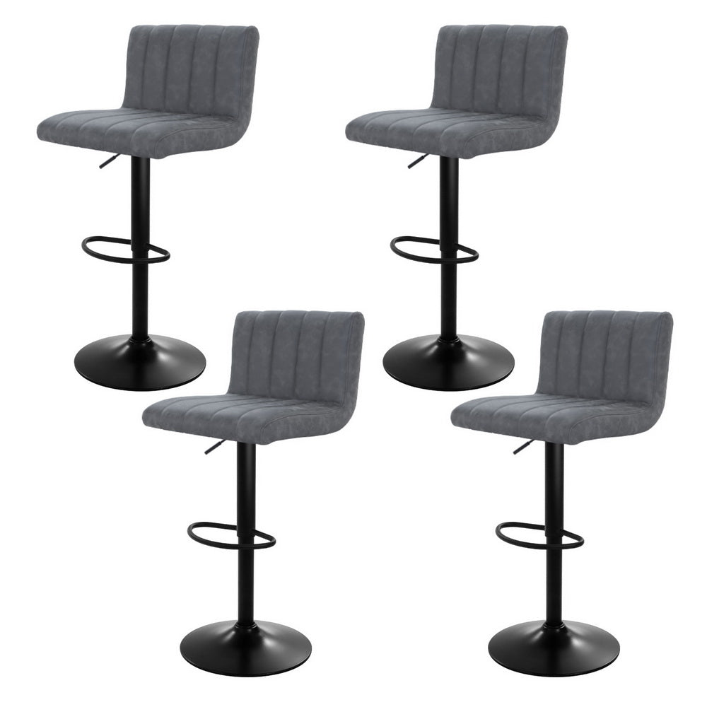 4x Bar Stools | Vintage Leather | Gas Lift | Grey Finish