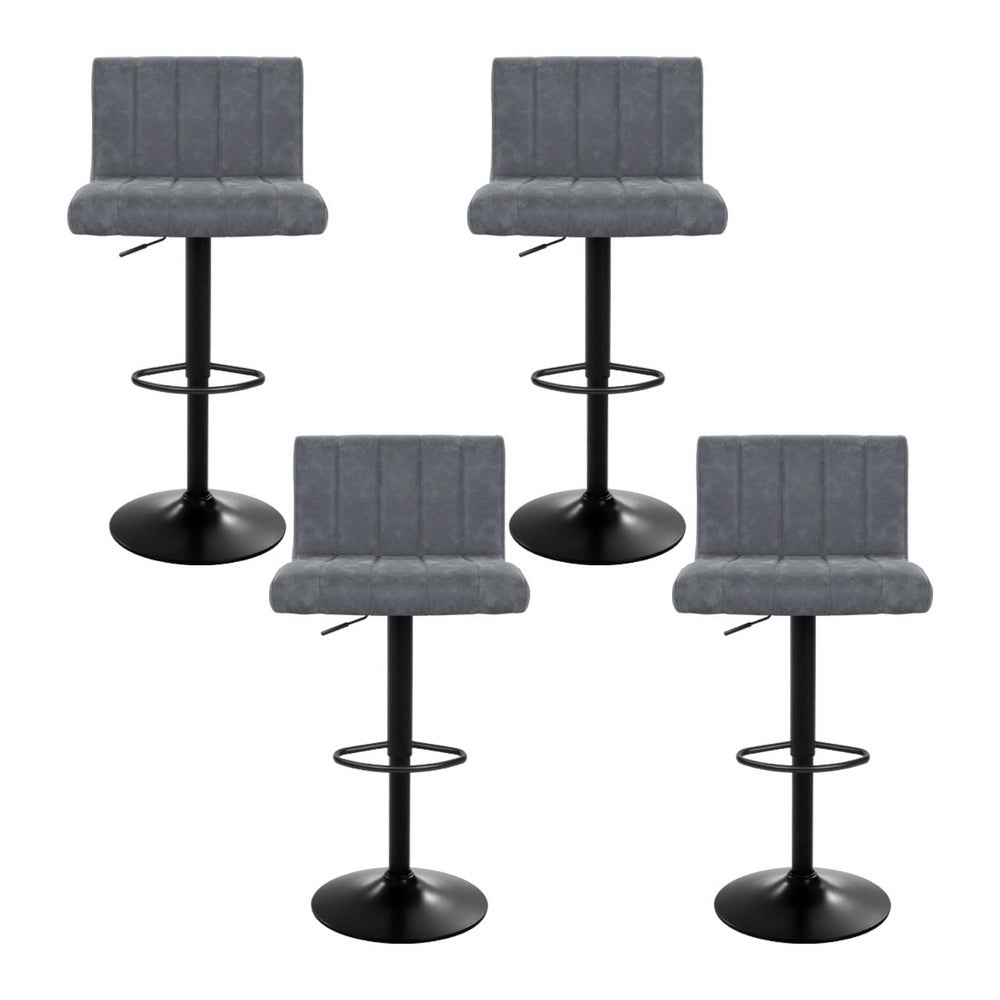 4x Bar Stools | Vintage Leather | Gas Lift | Grey Finish