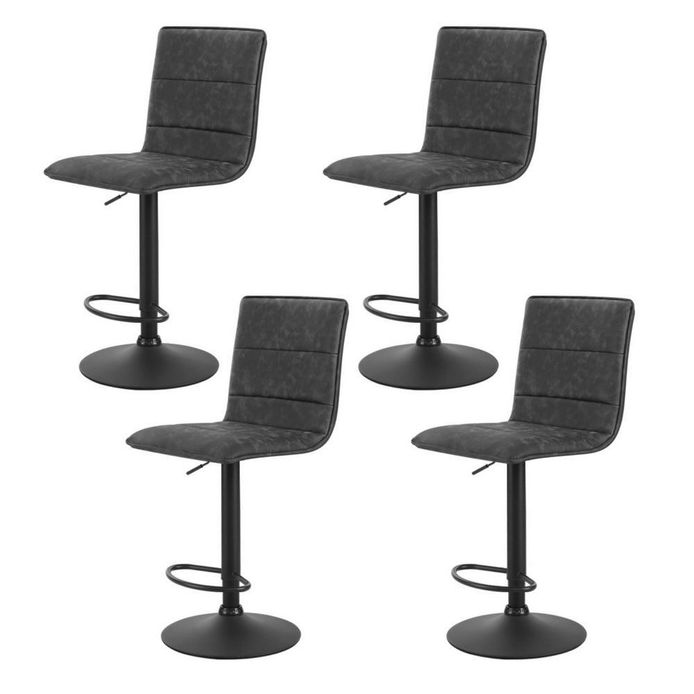 4x Bar Stools | Gas Lift | Vintage Leather | Grey Finish