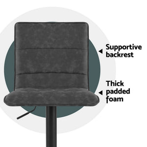 4x Bar Stools | Gas Lift | Vintage Leather | Grey Finish