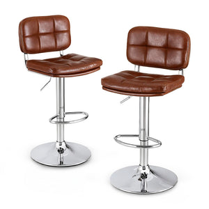 Swivel Bar Stools Set 2pc | Gas Lift | Tufted PU Leather | Brown