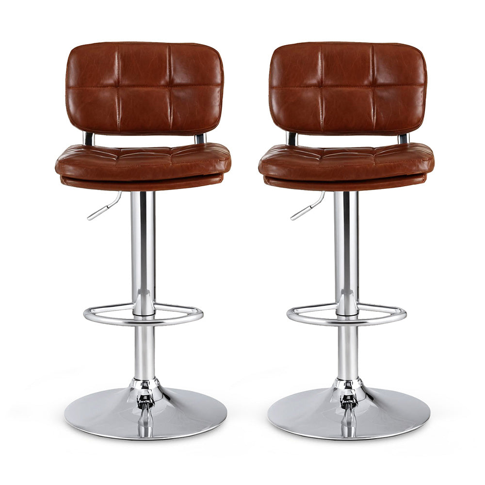 Swivel Bar Stools Set 2pc | Gas Lift | Tufted PU Leather | Brown