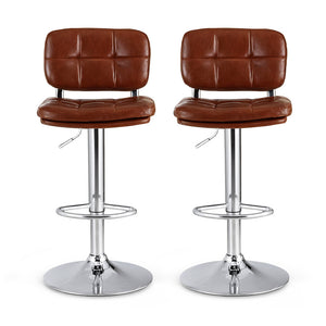 Swivel Bar Stools Set 2pc | Gas Lift | Tufted PU Leather | Brown